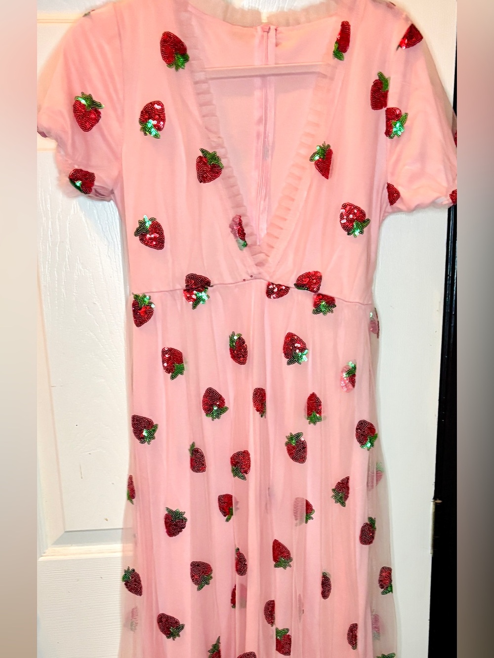 Pink Strawberry Sequin Tulle Maxi Dress Size Large Coquette NWOT - Picture 14 of 16